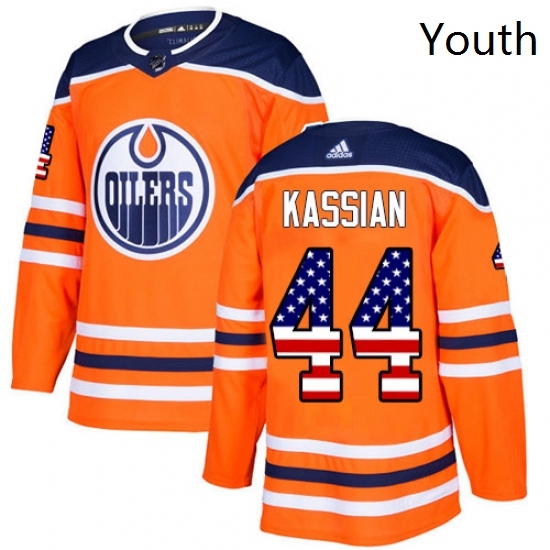 Youth Adidas Edmonton Oilers 44 Zack Kassian Authentic Orange USA Flag Fashion NHL Jersey